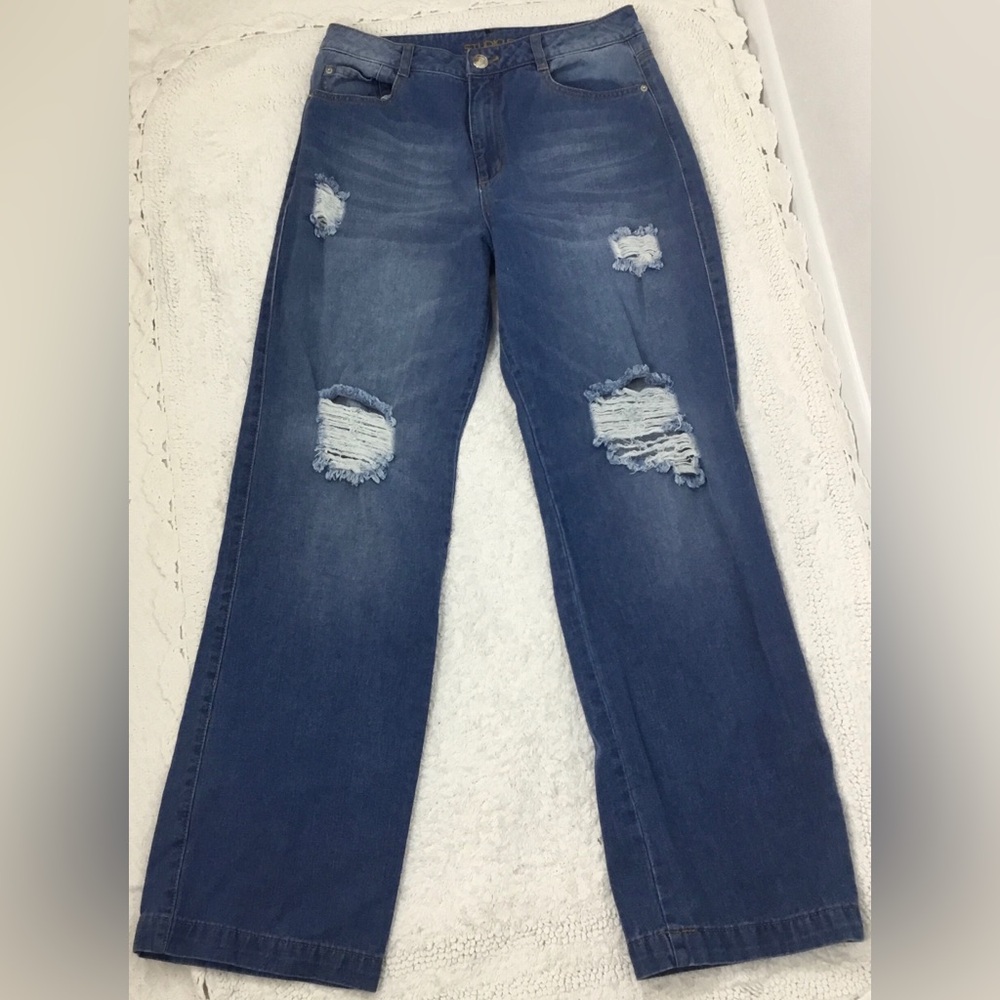 STUDIO F Distress Wide Leg Jeans size 10
